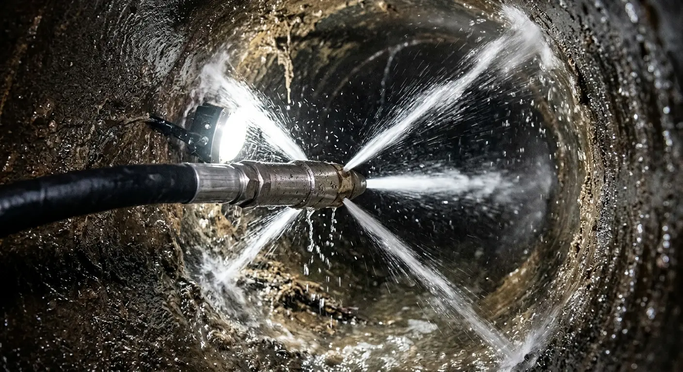 High-pressure hydro jetting nozzle cleaning sewer pipe for Sewer Line Relining in Okmulgee